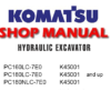 Komatsu PC160LC-7E0, PC180LC-7E0, PC180NLC-7E0 Hydraulic Excavator Service Repair Manual (SN: K45001 and up)